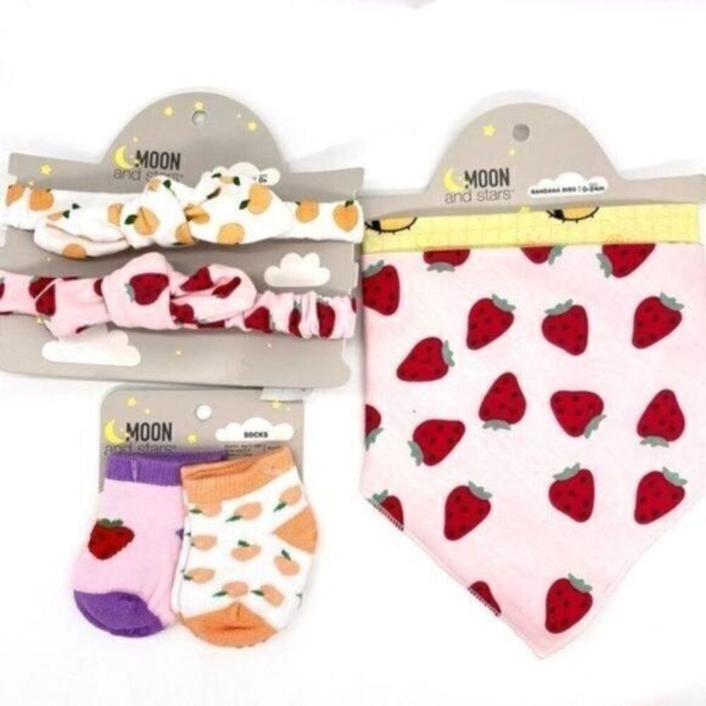 Moon & Stars Baby Bib, Headband and Socks Set New